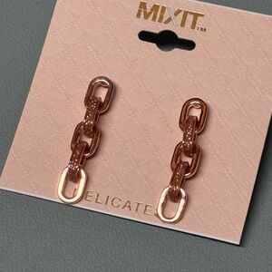 Mixit Rose Gold Chain Crystal Embellished Post Earrings 1.25 inch